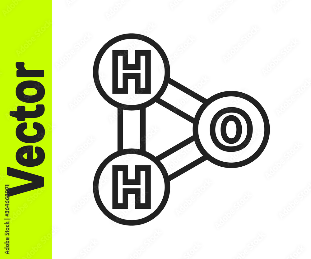 Black line Chemical formula for water drops H2O shaped icon isolated on white background. Vector Illustration. Black line Chemical formula for water drops H2O shaped icon isolated on white background. Vector Illustration.