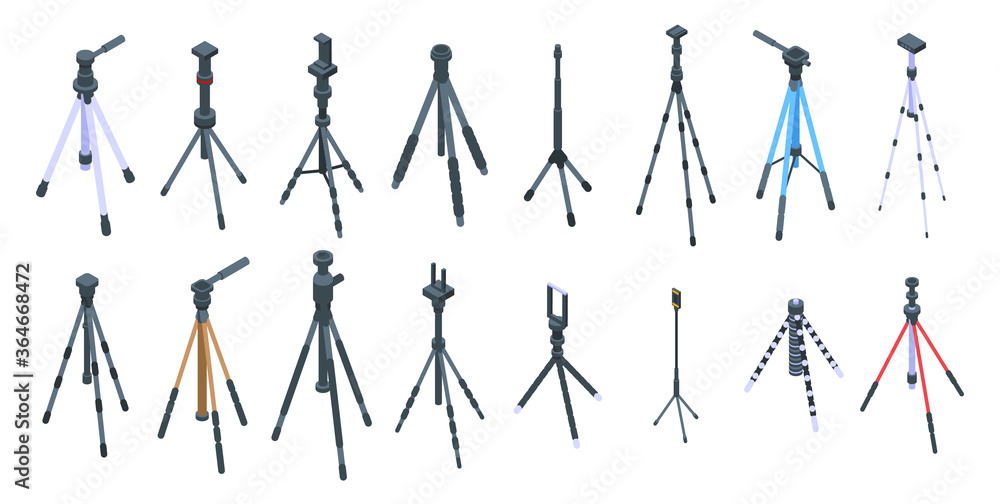 Tripod icons set. Isometric set of tripod vector icons for web design isolated on white background Tripod icons set. Isometric set of tripod vector icons for web design isolated on white background