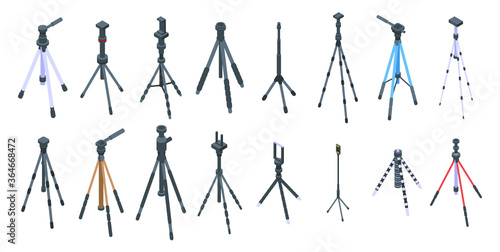 Tripod icons set. Isometric set of tripod vector icons for web design isolated on white background