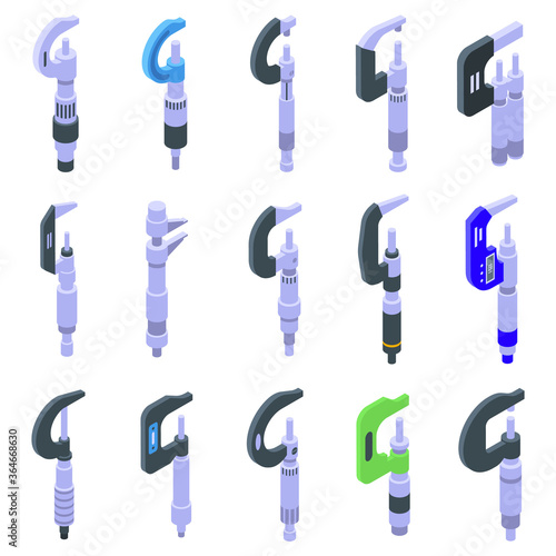 Micrometer icons set. Isometric set of micrometer vector icons for web design isolated on white background