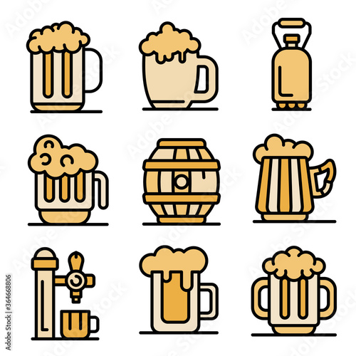 Kvass icons set. Outline set of kvass vector icons thin line color flat on white