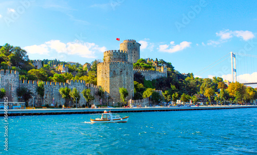 Leinwand Poster Istanbul Rumeli fortress at the Bosphorus coast, Historical castle