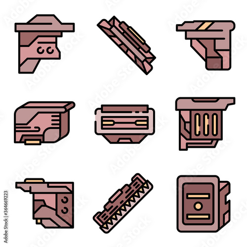 Cartridge icons set. Outline set of cartridge vector icons thin line color flat on white