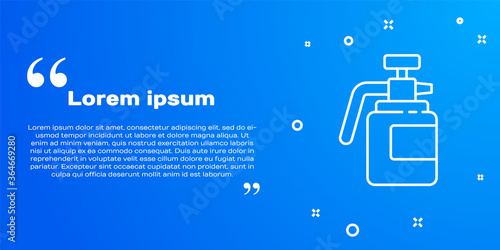 White line Garden sprayer for water, fertilizer, chemicals icon isolated on blue background. Vector Illustration.