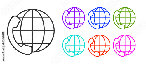 Black line Telephone 24 hours support icon isolated on white background. All-day customer support call-center. Full time call services. Set icons colorful. Vector Illustration.