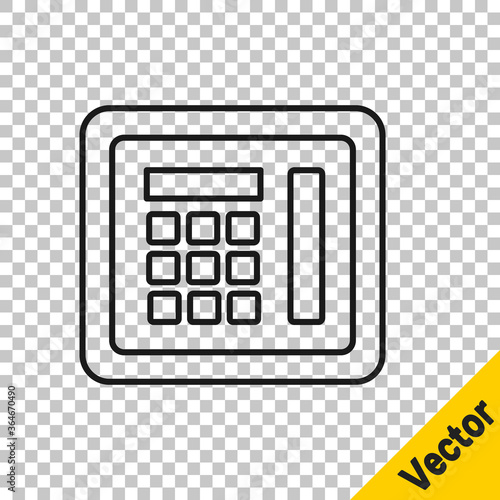 Black line Safe icon isolated on transparent background. The door safe a bank vault with a combination lock. Reliable Data Protection. Vector Illustration.