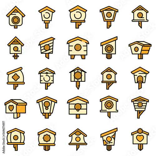 Bird house icons set. Outline set of bird house vector icons thin line color flat on white