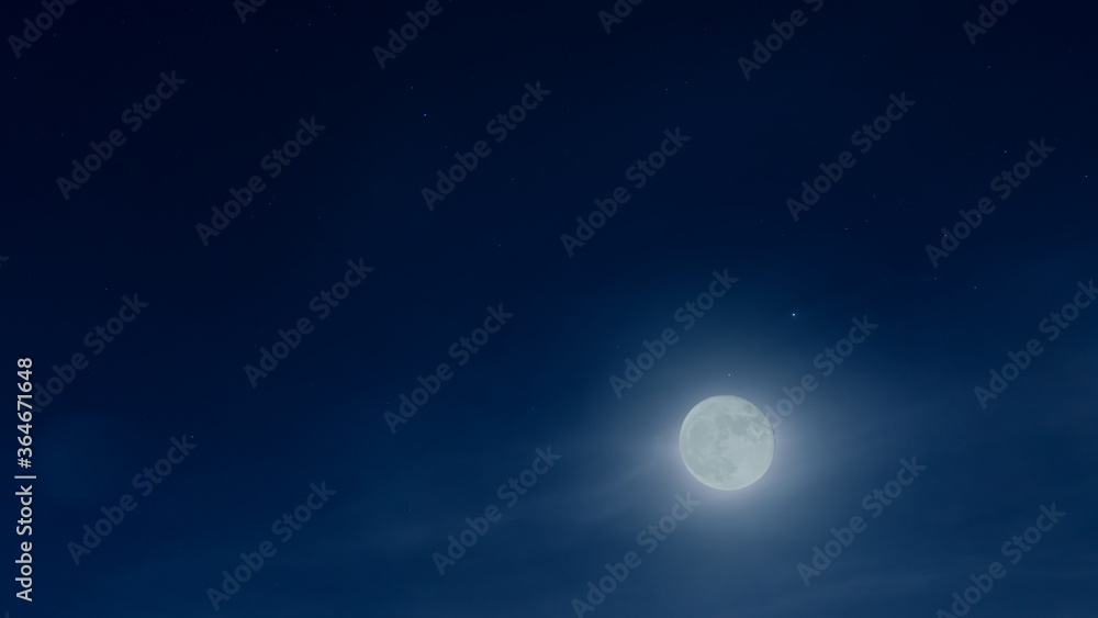 Full moon at night with many blue skies and stars