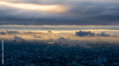 Views of Chiang Mai city with beautiful sky and clouds floating in the morning.