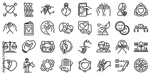 Trust icons set. Outline set of trust vector icons for web design isolated on white background
