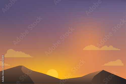 Beautiful sunset sky with mountain vector suitable for background  or illustration 