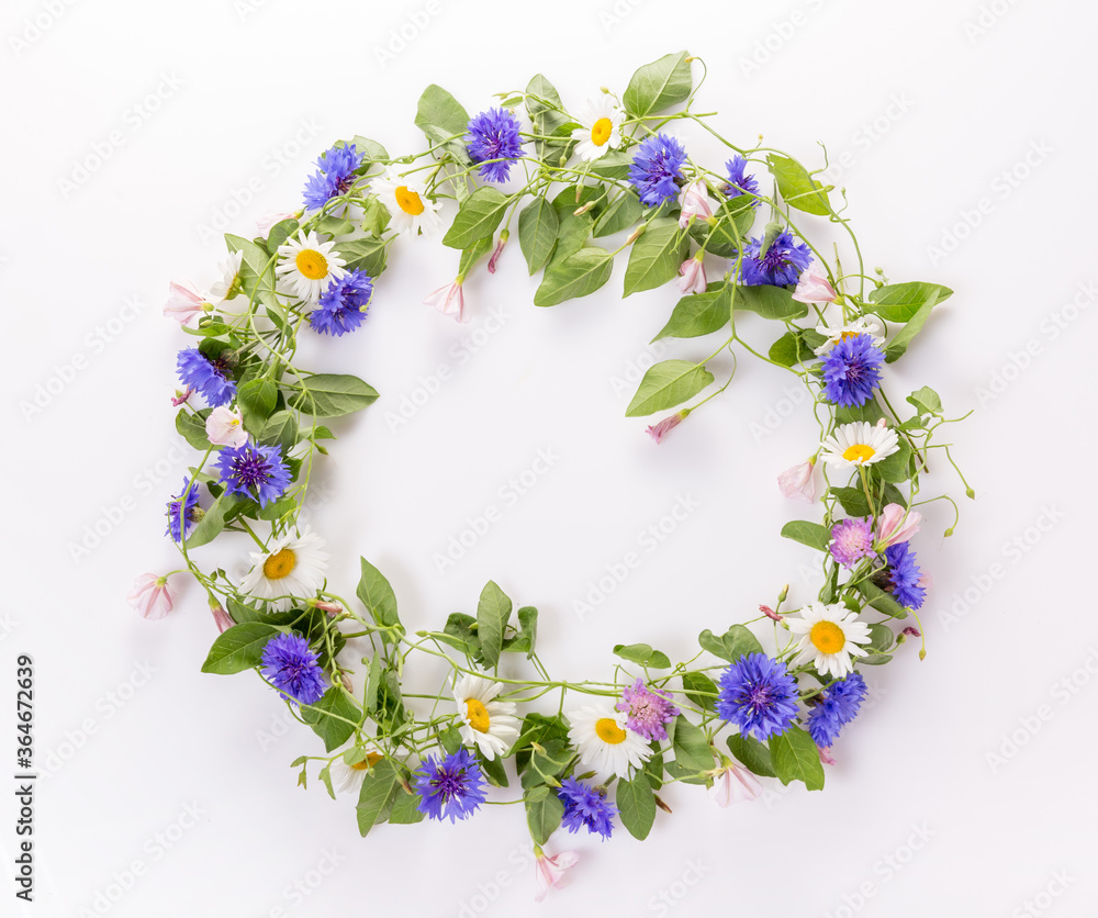 Wreath of wildflowers isolated on a white background. Wreath of wildflowers isolated on a white background.