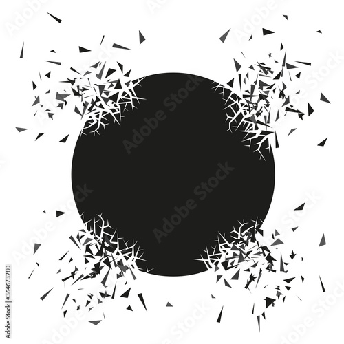Geometric banners. Abstract explosion of black glass. A circular destructive banner. Vector illustration.