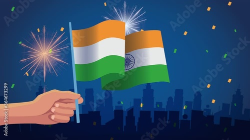 india independence day with flag and fireworks photo