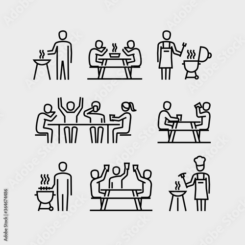 People Grilling Eating and Drinking Vector Icons
