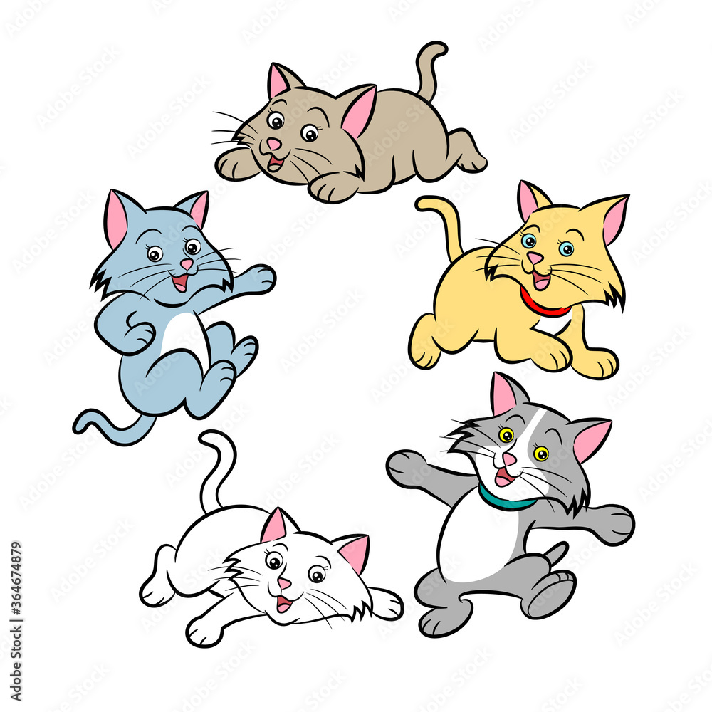 Set of cats cartoon vector illustration.