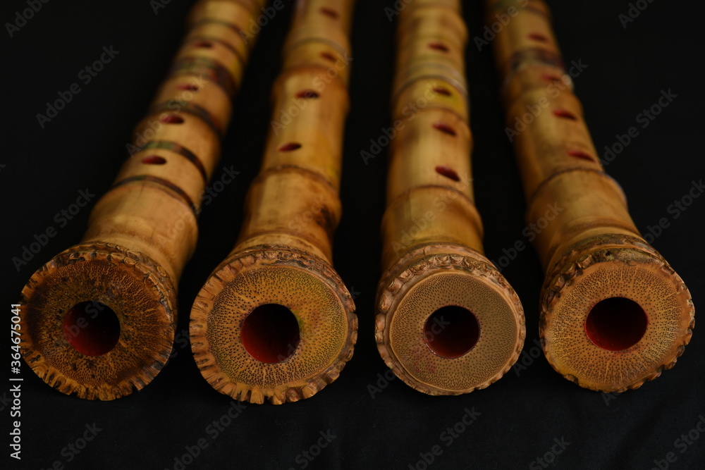 Shakuhachi flute, Shakuhachi is Japanese bamboo flute, on black