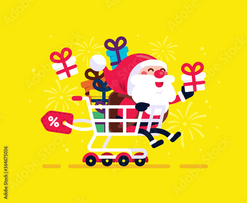 Santa Claus Shopping Cart Illustration