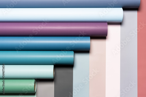 Rolls of colored wrapping paper 