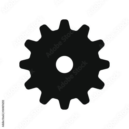 Cogwheel icon. Sprocket wheel logo. Settings button sign. Mechanic gear symbol. Black silhouette isolated on white background. Vector illustration image.