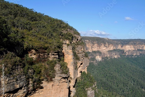 The landscape view of the cliffs and forest in the Blue Mountains, Australia