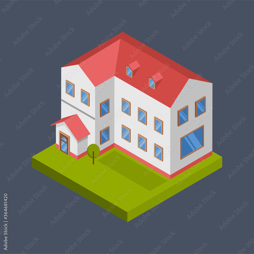 Graphic mall, School building, Isometric 3D illustration. Graphic mall, School building, Isometric 3D illustration.