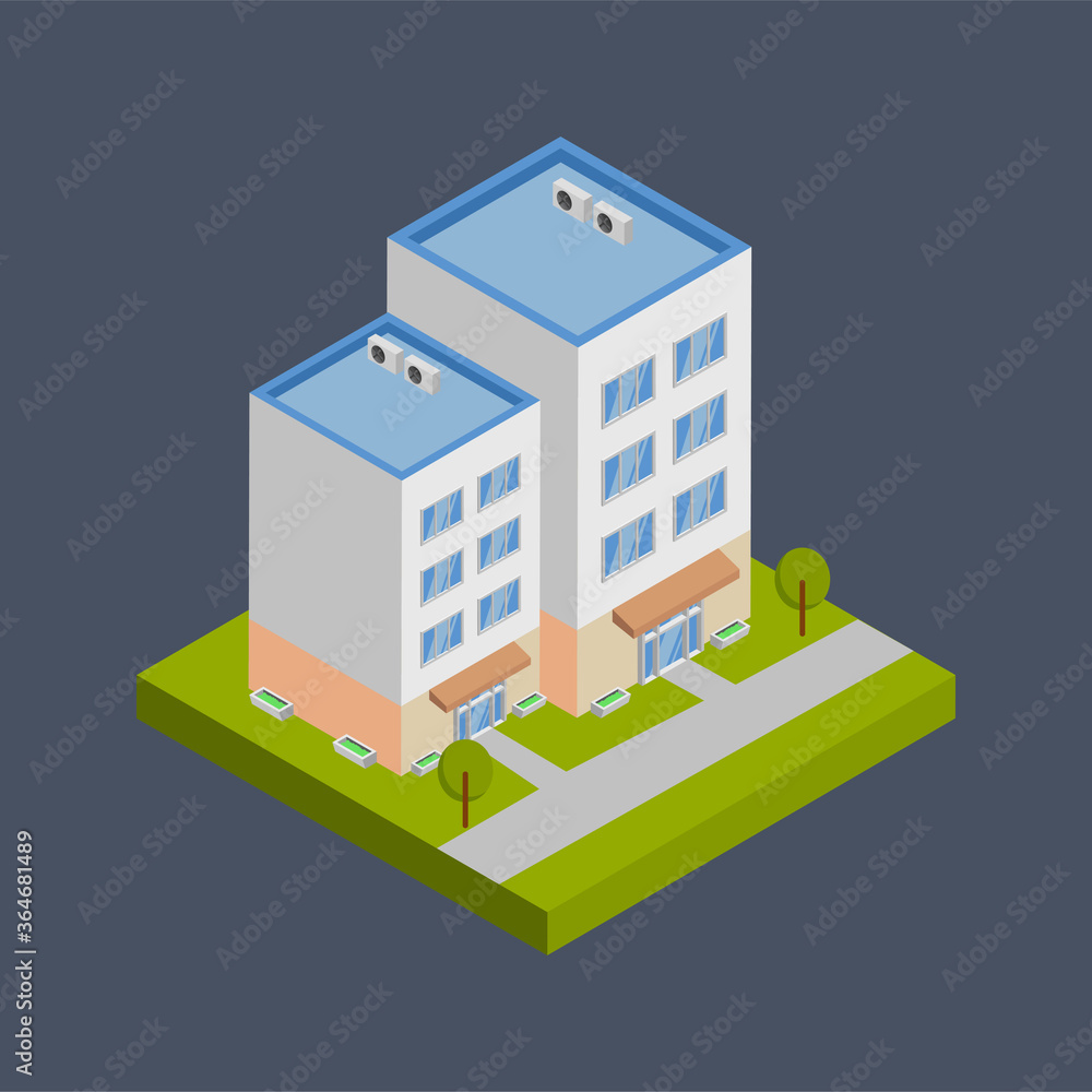 Graphic mall, Business center building, Isometric 3D illustration. Graphic mall, Business center building, Isometric 3D illustration.