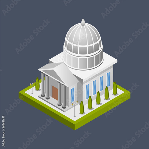 Graphic mall, White house building, Isometric 3D illustration.