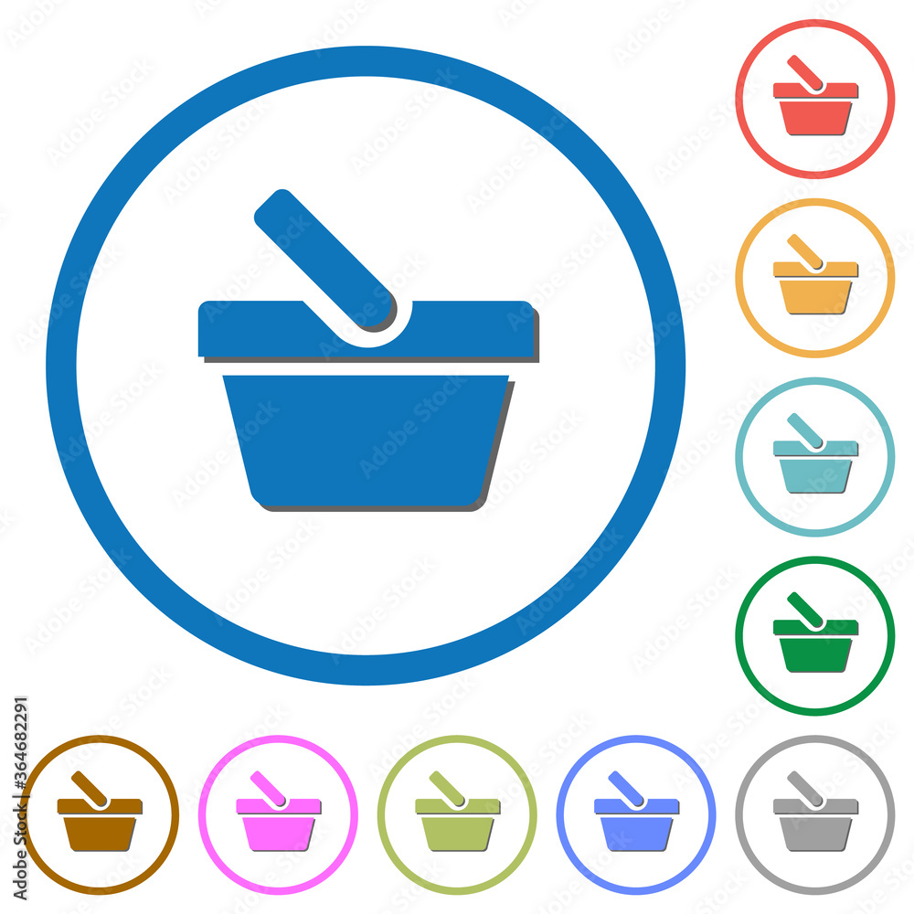 Shopping basket icons with shadows and outlines Shopping basket icons with shadows and outlines