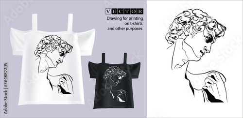 Summer white and black print t-shirts. Vector illustration of David Michelangelo. Fashion women clothes.