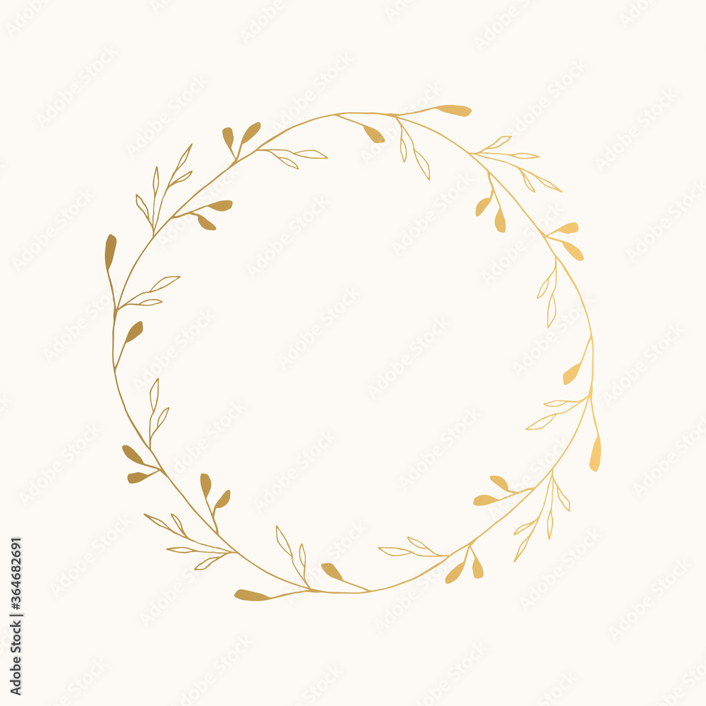 Golden botanical wreath. Vector isolated illustration.