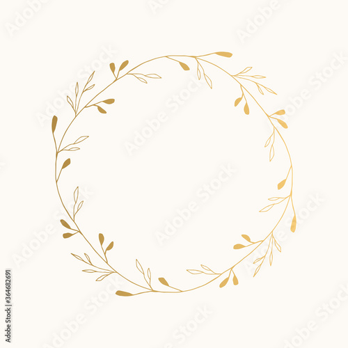 Golden botanical wreath. Vector isolated illustration.