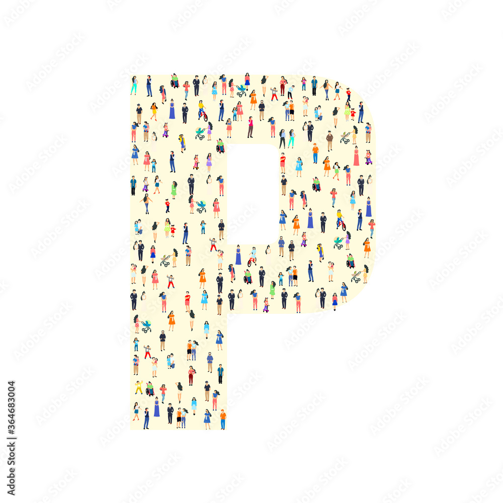 Large group of people in letter P form. People font. Clean vector font. Vector Large group of people in letter P form. People font. Clean vector font. Vector