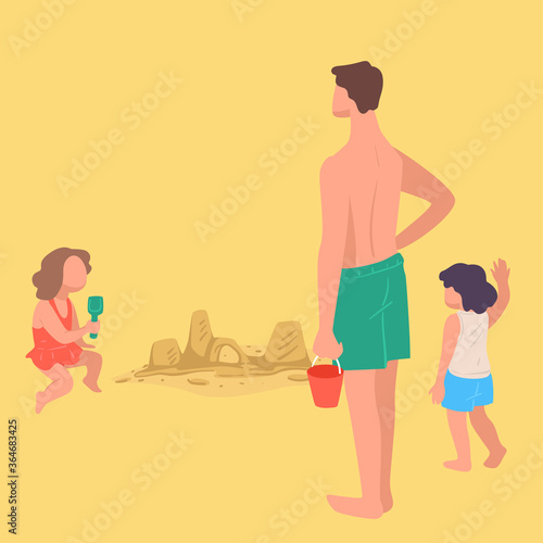 Kids building sand castles, summer vacation by seaside