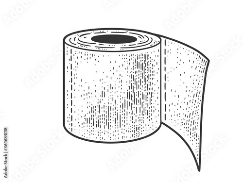 toilet paper sketch engraving vector illustration. T-shirt apparel print design. Scratch board imitation. Black and white hand drawn image.