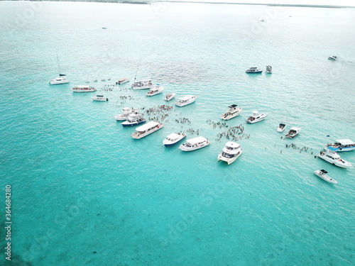 Aerial view of stingray city in Grand Cayman