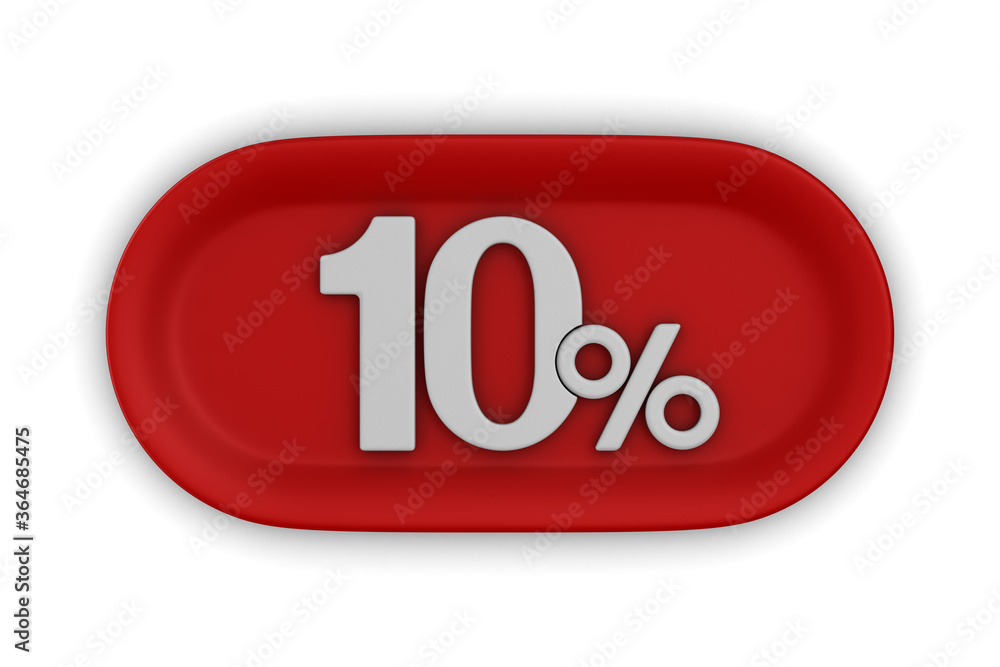 Button with ten percent on white background. Isolated 3D illustration Button with ten percent on white background. Isolated 3D illustration