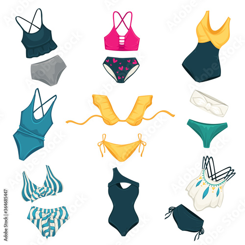 Assortment of swimming suits for females, fashion and vogues