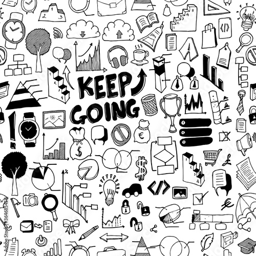 Business doodle background seamless pattern. Drawing vector illustration hand drawn eps10