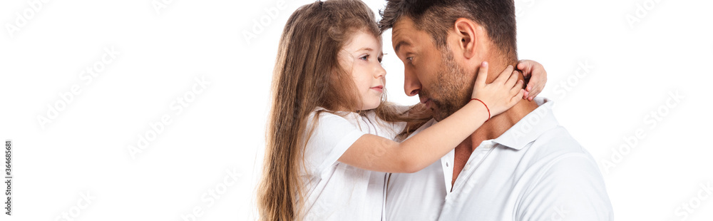 website header of cute kid hugging father isolated on white website header of cute kid hugging father isolated on white