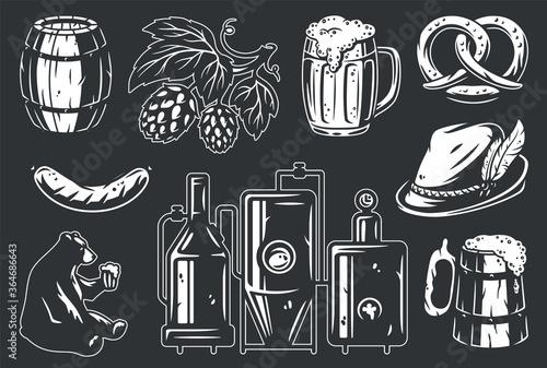 Bar tools barrel, hop, factory, sausage, bear, mug