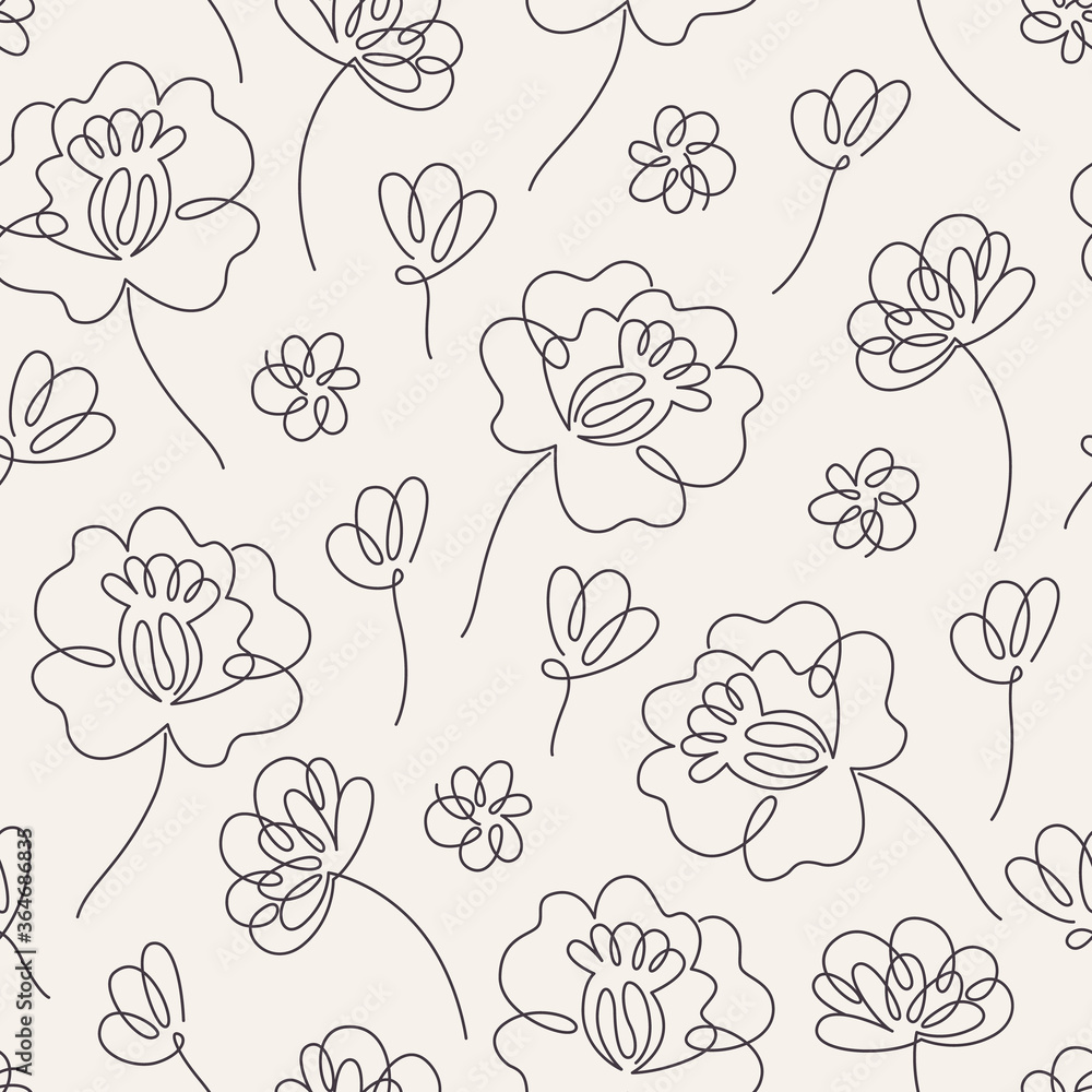 Seamless floral pattern with outline poppy and flowers. Vector illustration Seamless floral pattern with outline poppy and flowers. Vector illustration