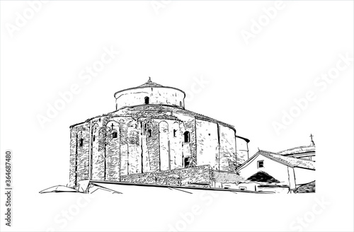 Building view with landmark of  Zadar is the oldest continuously-inhabited Croatian city. Hand drawn sketch illustration in vector.