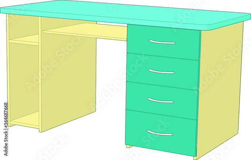 illustration of a computer table perspective angle