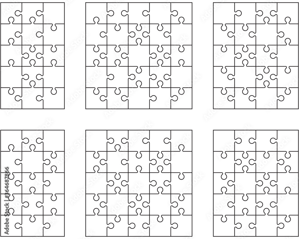 Illustration of different white puzzles, separate pieces Illustration of different white puzzles, separate pieces