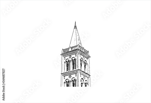 Building view with landmark of  Zadar is the oldest continuously-inhabited Croatian city. Hand drawn sketch illustration in vector.