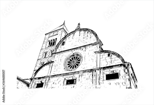 Building view with landmark of  Zadar is the oldest continuously-inhabited Croatian city. Hand drawn sketch illustration in vector.