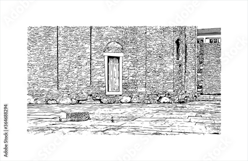 Building view with landmark of  Zadar is the oldest continuously-inhabited Croatian city. Hand drawn sketch illustration in vector.
