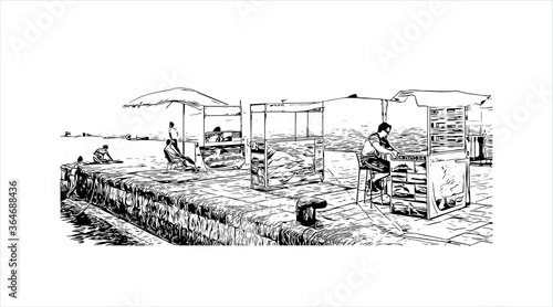 Building view with landmark of  Zadar is the oldest continuously-inhabited Croatian city. Hand drawn sketch illustration in vector.