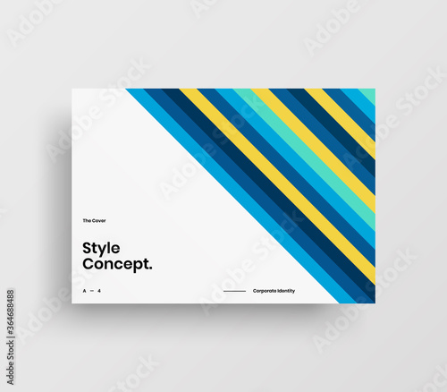 Creative business presentation vector A4 horizontal orientation front page mock up. Modern corporate report cover abstract geometric illustration design layout. Company identity brochure template.